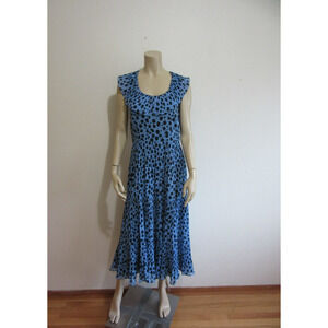 WHISTLES Blue & Black Brushed Dalmatian Plisse 8 Flowy Romantic Tiered Dress